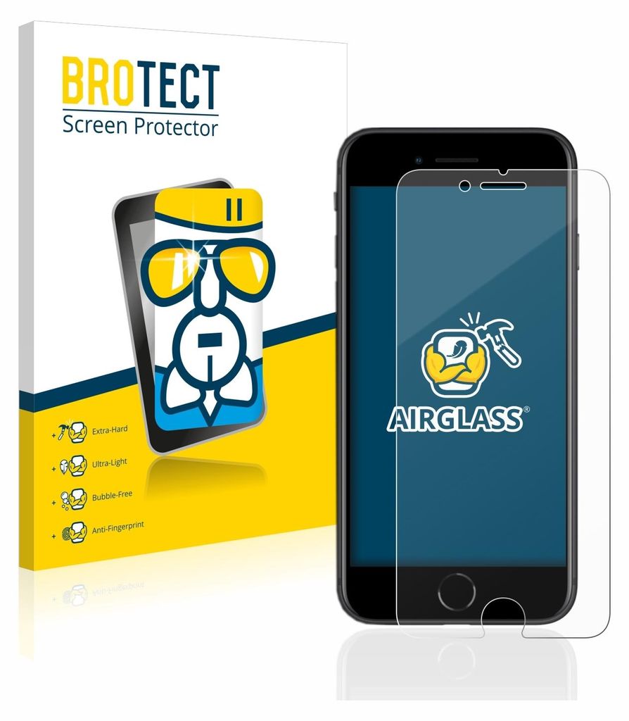 A product packaging and a smartphone with a screen protector.