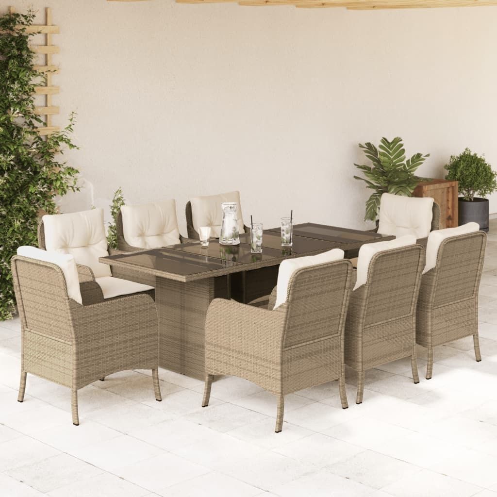 Maison Exclusive - 9-tlg. Garten-Essgruppe mit Kissen Beige Poly Rattan