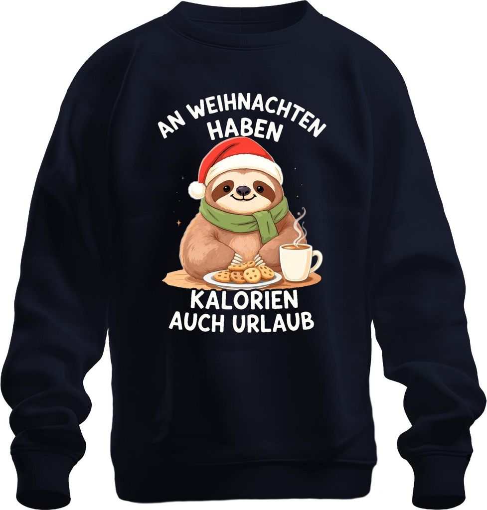 Kalorien haben Urlaub Faultier Weihnachten Plätzchen Geschenk Uni Sweatshirt Pullover, Navy, XXL