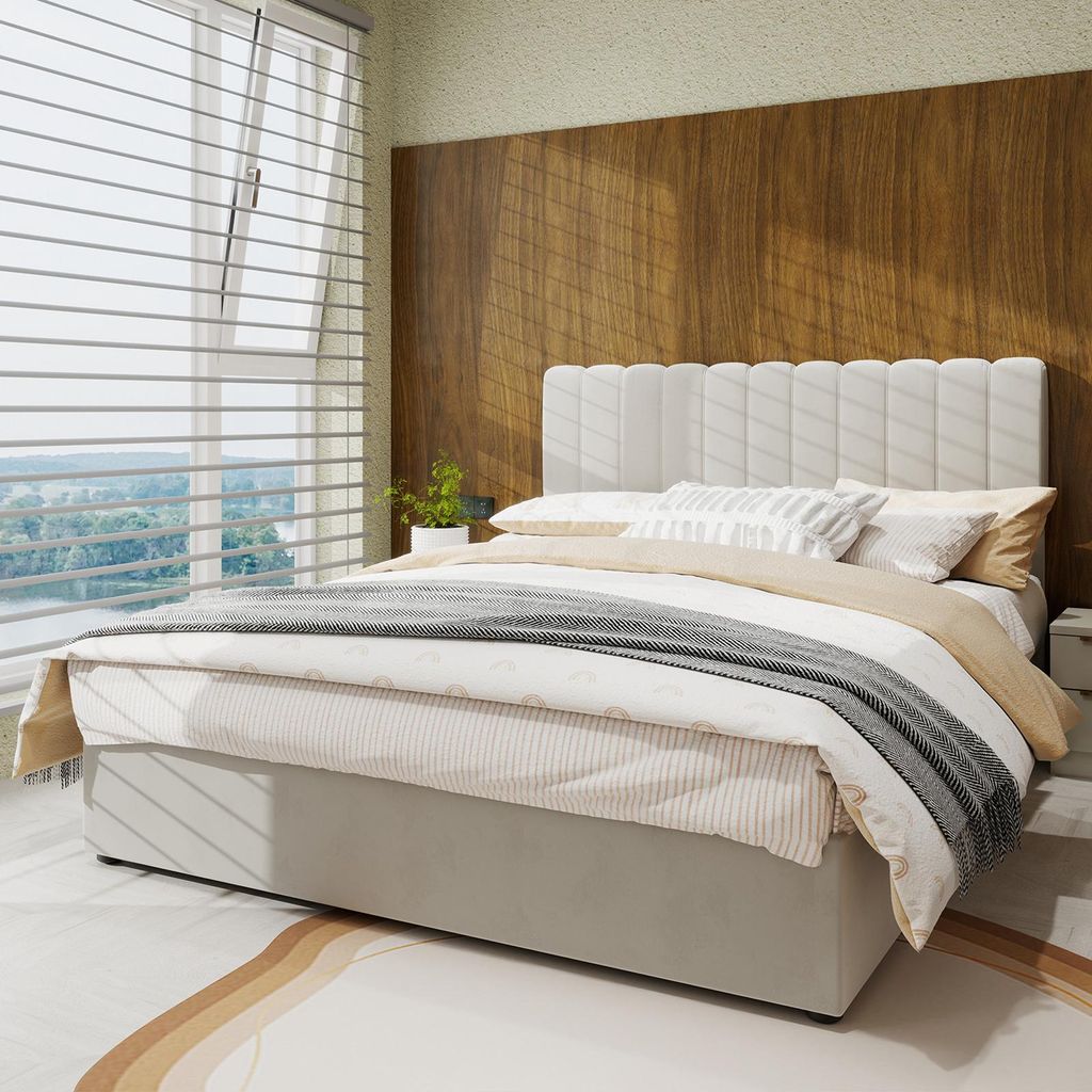 Sweiko Modern Minimalist Upholstered Bed, 140x200 cm, Beige, Multi-Functional Bedroom Furniture with Soft and Comfortable Headboard, High-Profile S...