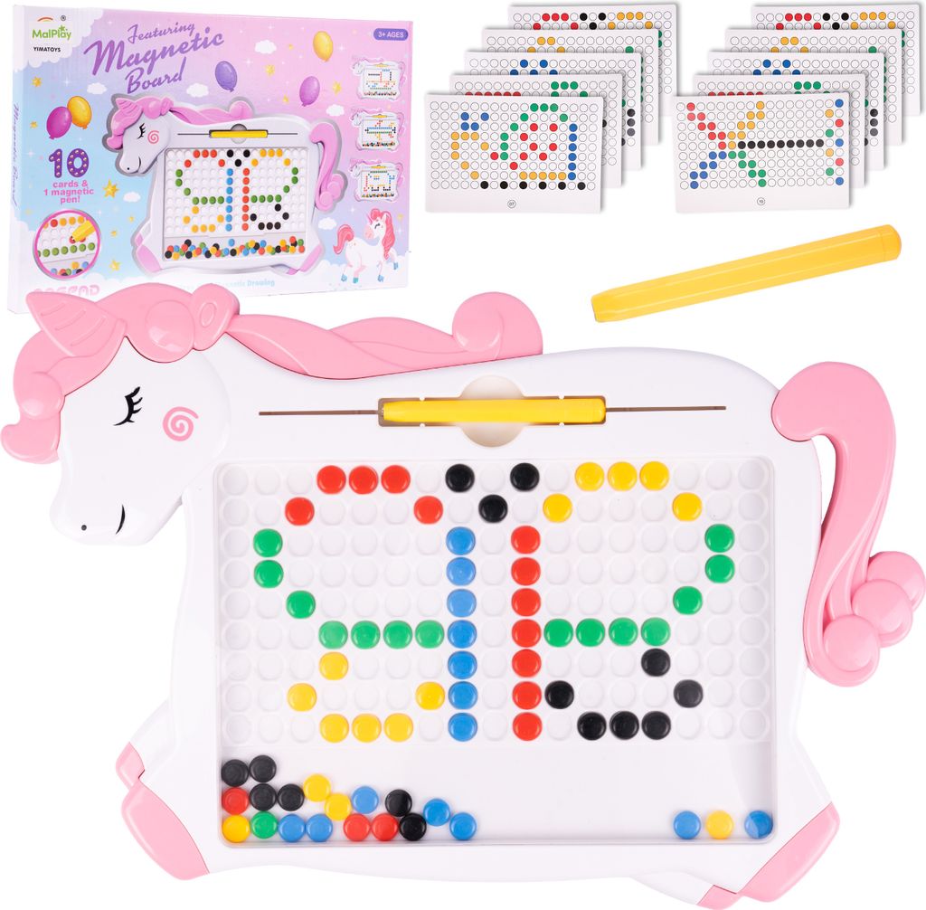 MalPlay Zaubertaffel Einhorn magnetische Mosaik Perlen mit Vorlagen für Kinder ab 3 Jahren, Rosa