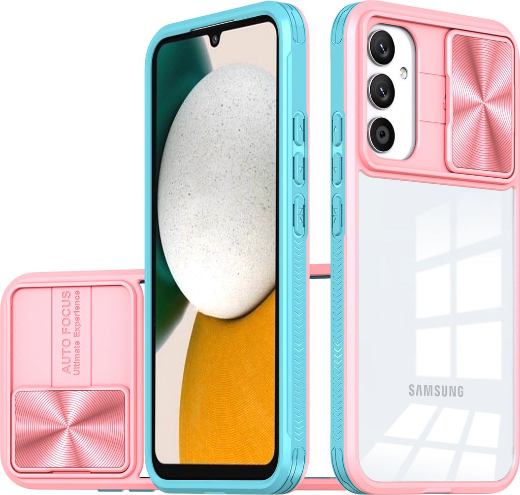 Hülle für Samsung Galaxy A34 Transparent TPU Bumper Schutzhülle mit Schiebe Kamera Schutz Pink