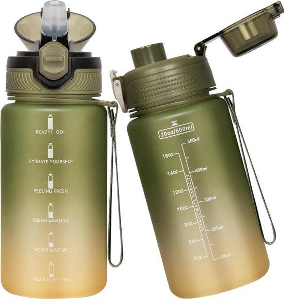 Gourde sport 1 litre étanche avec paille et marqueurs de temps motivants