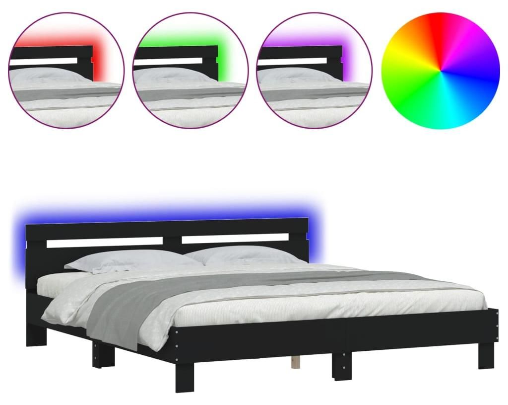 vidaXL Bettgestell mit Kopfteil und LED-Beleuchtung Schwarz Produktbild 