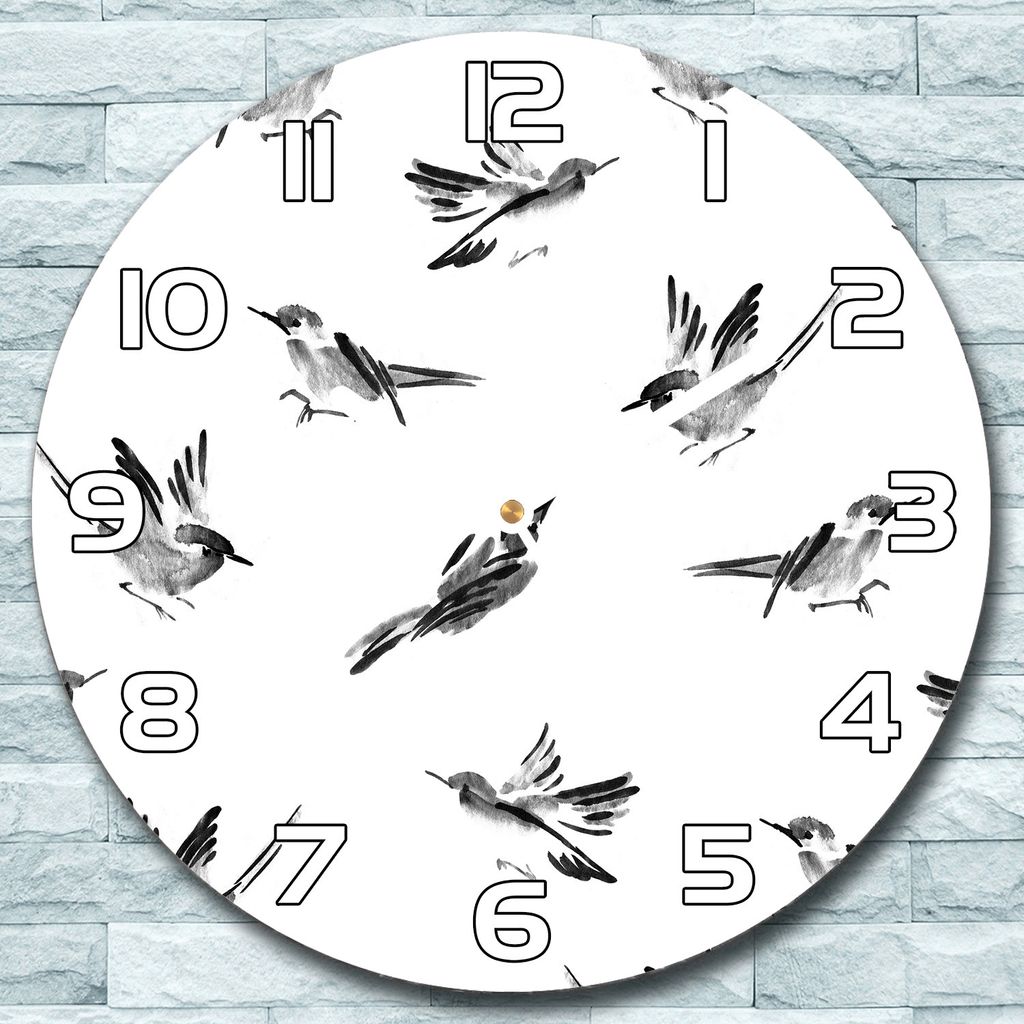 Wanduhr aus Glas Rund fi 30 Schwarze Vögel Quarz Deko Schlafzimmer Büro