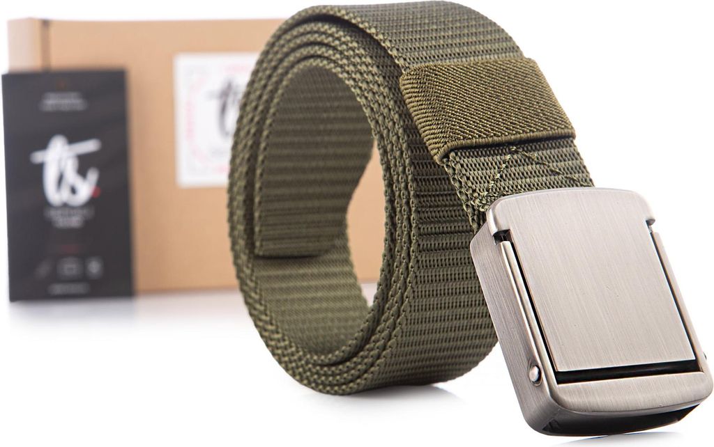 SERGEJ Herren Gürtel Nylon Klemmschnalle Metall 125 cm Grün