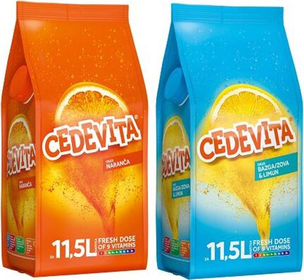 Cedevita Orange/Cedevita Zitrone Holunder (narandza/limun bazga) 9 Vitamine, Instant Pulver Vitamin Getränke Mix 2 x 900g, macht 23 L Saft alkoholfreie