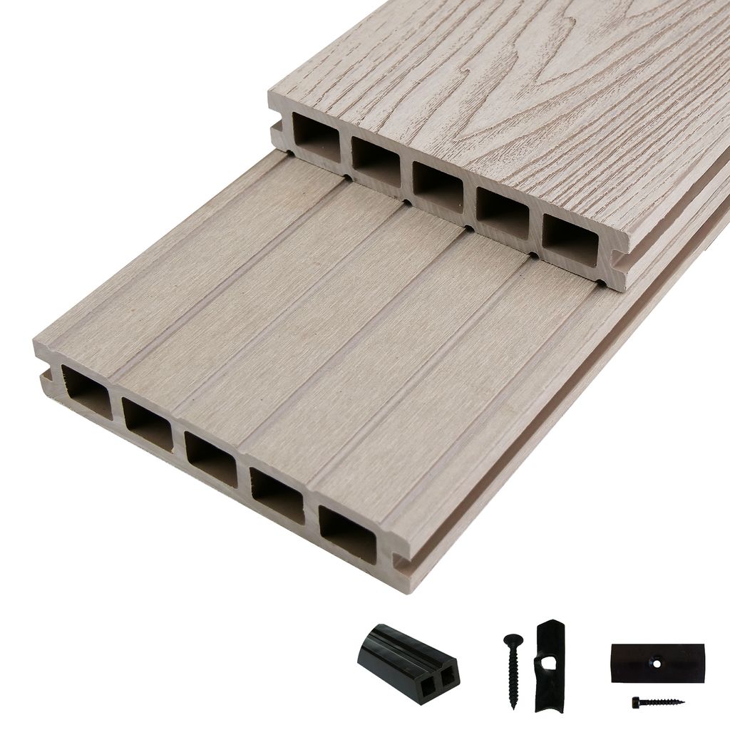 WOODSTORE24 WPC Terrassendielen Komplettset - 18 m² - mit Unterkonstruktion Mykonos Grau, Holzoptik, Diele für Terrasse & Balkon, Klicksystem