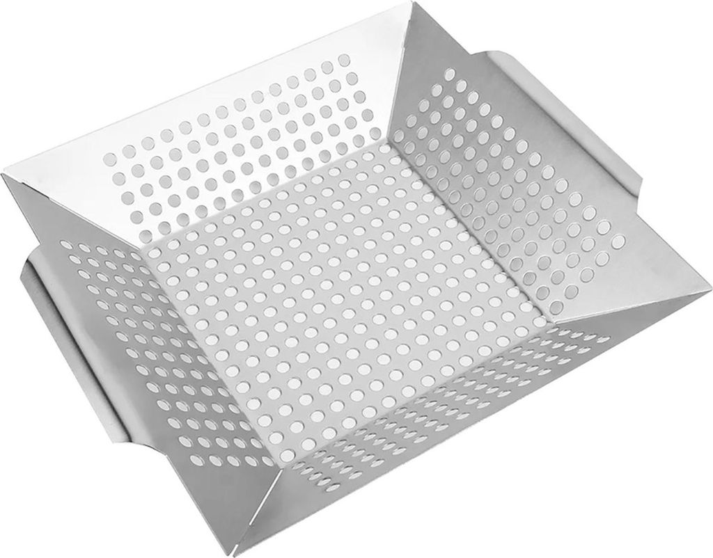 LANDMANN Grillkorb Edelstahl 30x30x6cm | BBQ-Korb für Gemüse, Fisch & Fleisch | Hochwertiges, rostfreies Grillzubehör für gleichmäßiges Garen