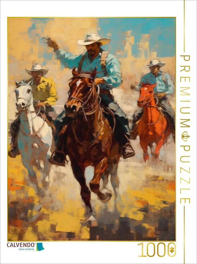 CALVENDO Puzzle Reiter der Unendlichkeit: Drei Cowboys im Wind | 1000 Teile Lege-Größe 64x48cm Foto-Puzzle für glückliche Stunden