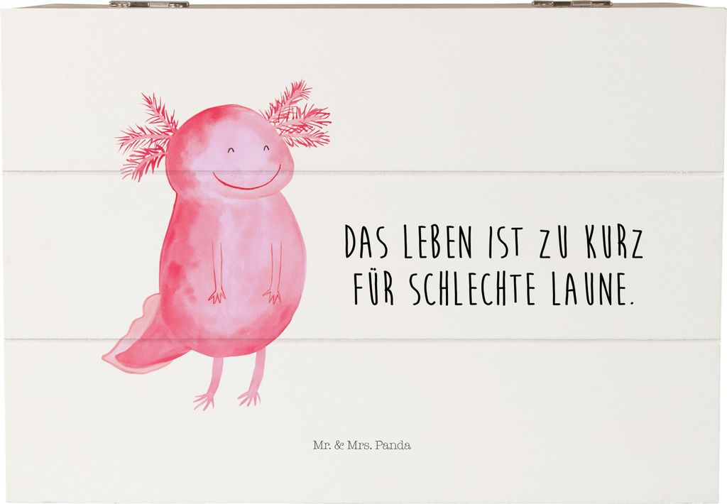 Mr. & Mrs. Panda Erinnerungsbox Axolotl Glücklich 22 x 15 cm - Weiß - Geschenk, Holzkiste, Axolot, Motivationsspruch, Schwanzlurch, truhe holz, L...