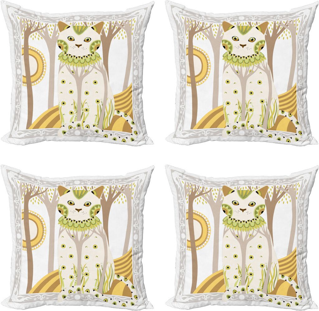 ABAKUHAUS Katze Kissenbezug Set (4 Stück), Magie Kitty Verziert, Moderner Doppelseitiger Digitaldruck, 60 cm x 60 cm, Mehrfarbig