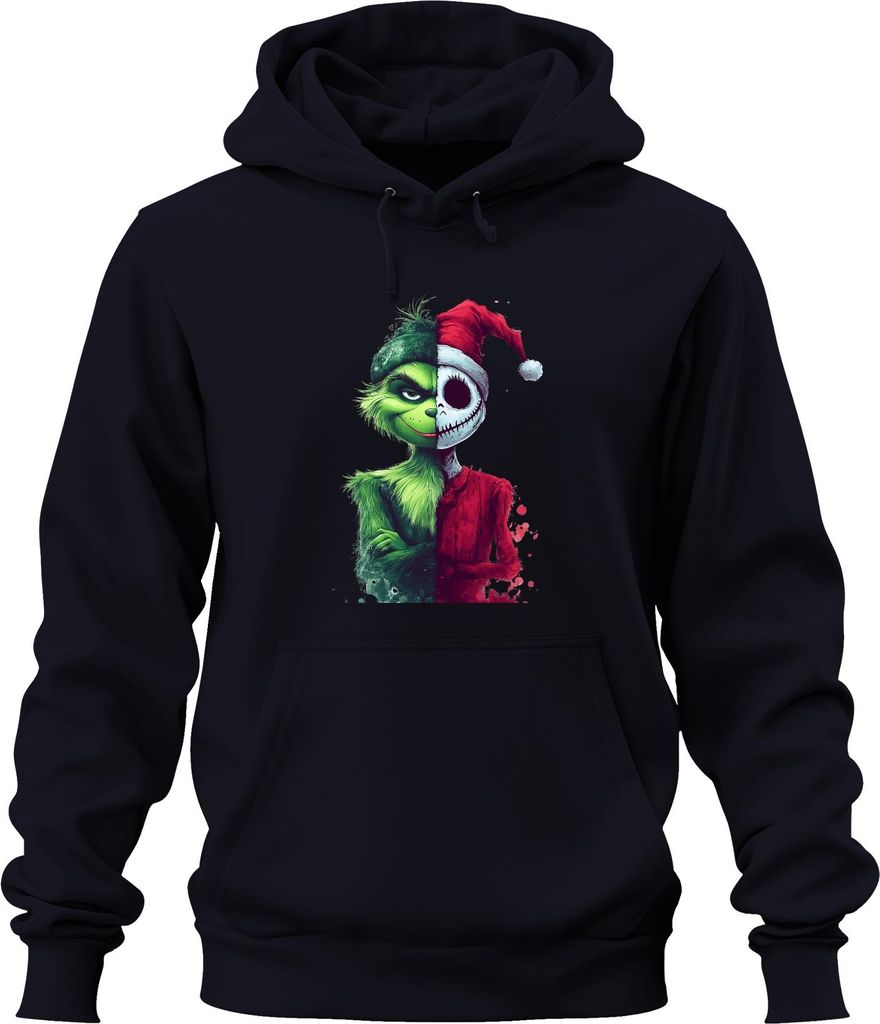Grinch Jack Skellington Weihnachten Crossover gruselig Vintage Uni Hoodie Kapuzenpullover, Navy, S