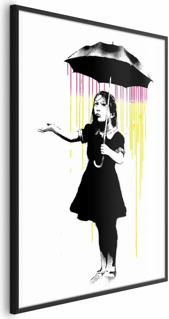 Quadro Ragazza con Ombrello 60x90 Cornice Nera Minimalista Moderna