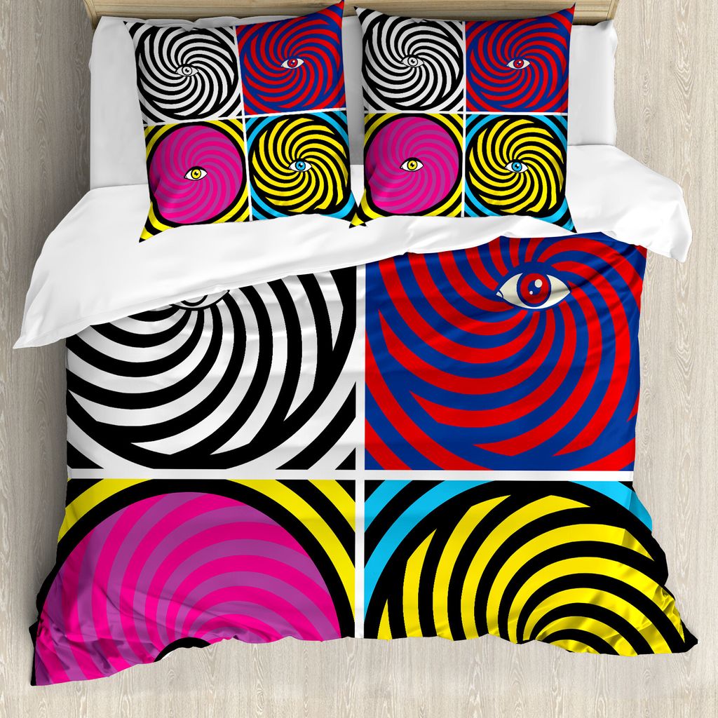 ABAKUHAUS Psychedelisch Bettbezug, Pop-Art Hypnotic, Milbensicher Allergiker geeignet mit Kissenbezügen, 155 cm x 220 cm - 80 x 80 cm, Mehrfarbig