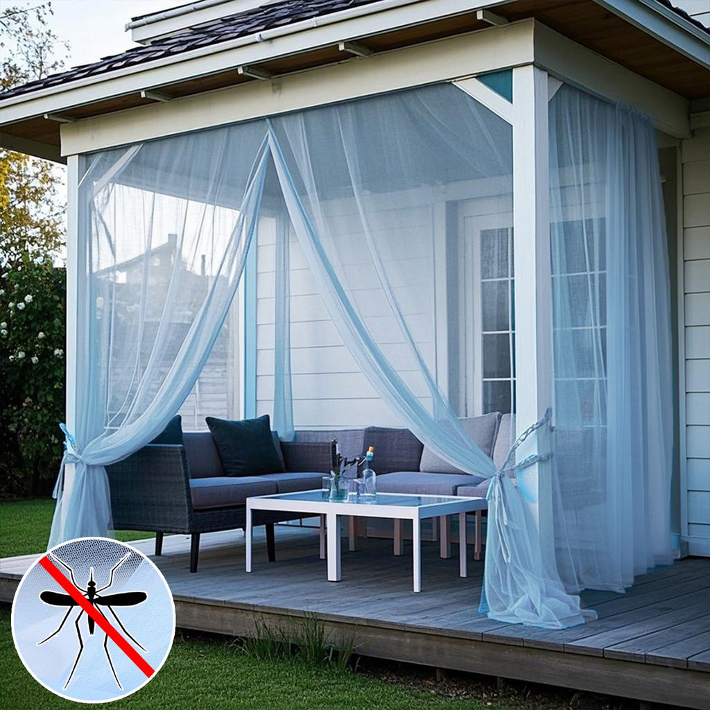 2er Set Gardine Außen Moskitonetz, Mückennetz Pavillon,Insektenschutz Verstellbar Fliegengitter Terrasse Garten,Blau B160xH213cm