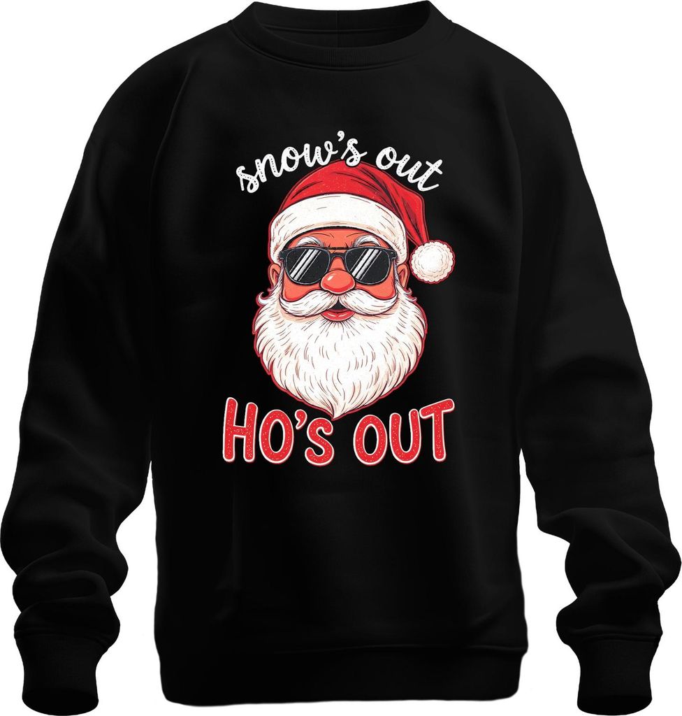 Snow's out Ho's out Weihnachtsmann Sonnenbrille Lustig Vintage Uni Sweatshirt Pullover, Schwarz, S