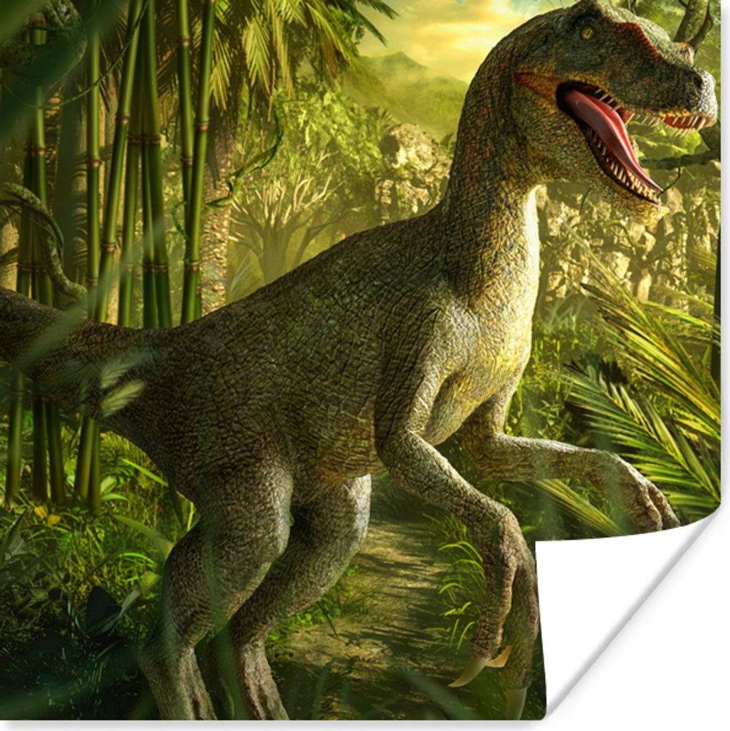 MuchoWow Poster Dinosaurier - Pflanzen - Grün - Illustration - Kinder - Jungen 100x100 cm - Babyzimmer