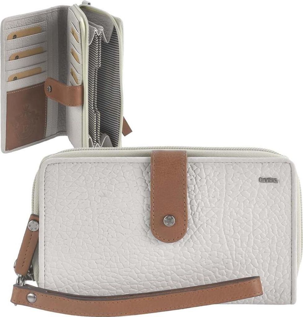 Berba Portemonnaie große Damenbörse Geldbörse für 14 Karten 18x10cm pebble weiß