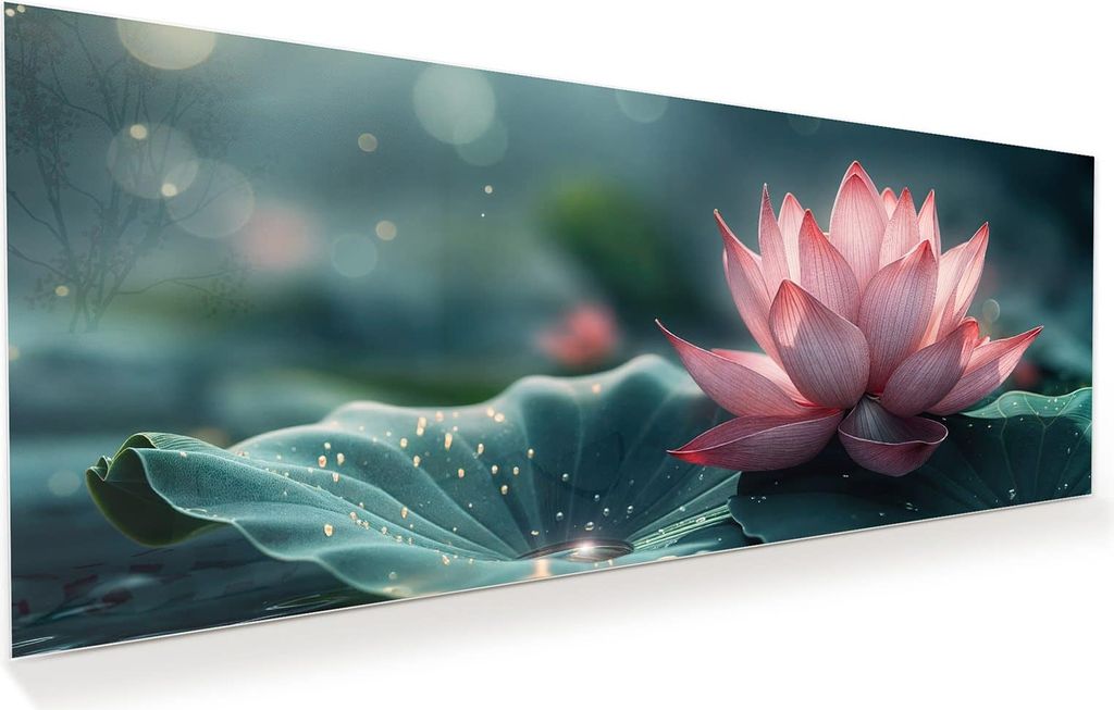 Glasbild 100x40cm in XXL für Wohnzimmer, Schlafzimmer Motiv Lotuszauber