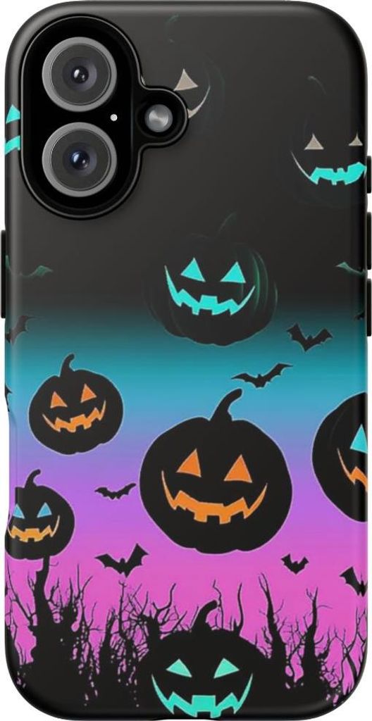 Leuchtende Halloween-Kürbisse und Fledermäuse – Hülle Kompatibel mit iPhone 16