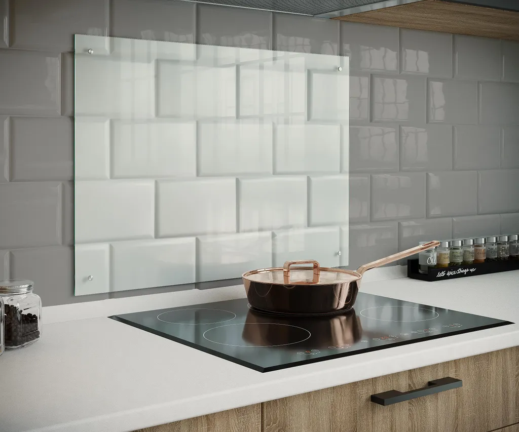 Paraspruzzi per cucina VCM – Vetro temperato ESG 115 x 40 cm, rivestimento per piastrelle, paraspruzzi per fornelli e protezione per pareti della cucina - Esilo