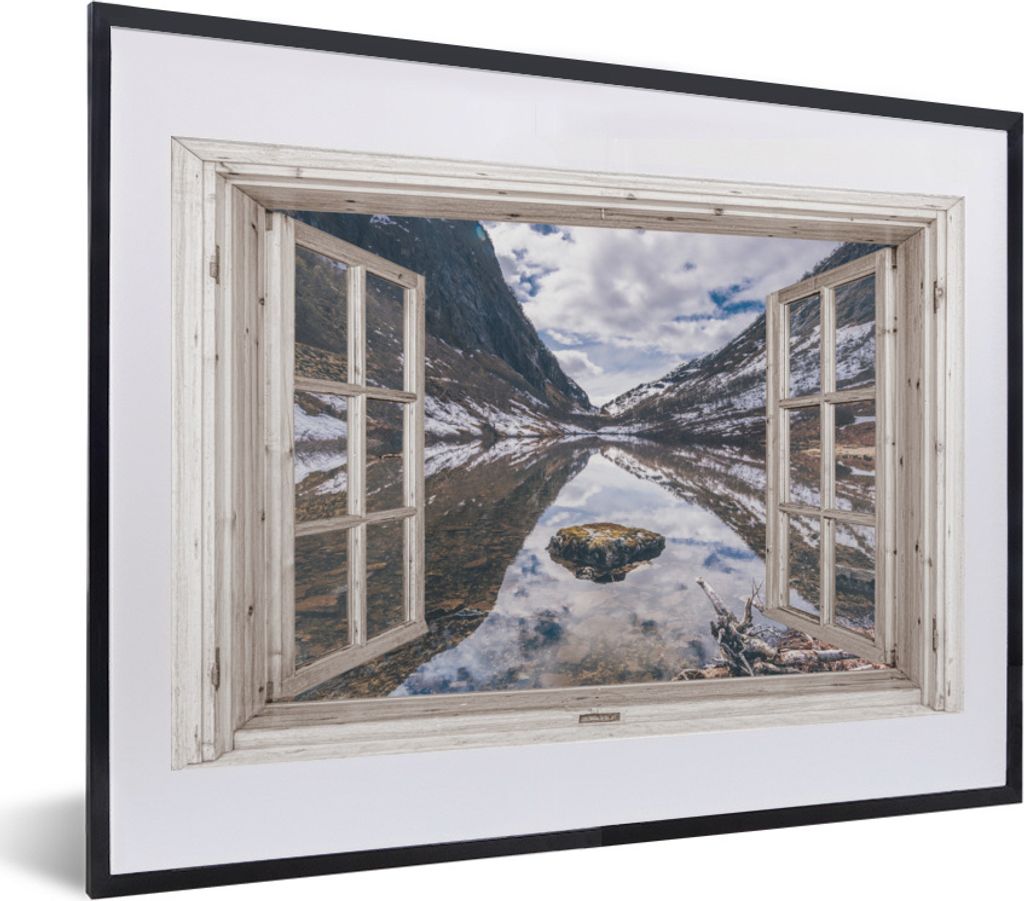 MuchoWow Gerahmtes Poster Durchblick - Berge - Stein 40x30 cm - Poster mit Schwarzem Bilderrahmen Wandposter Rahmen Foto Bilder - Bilderrahmen - ...