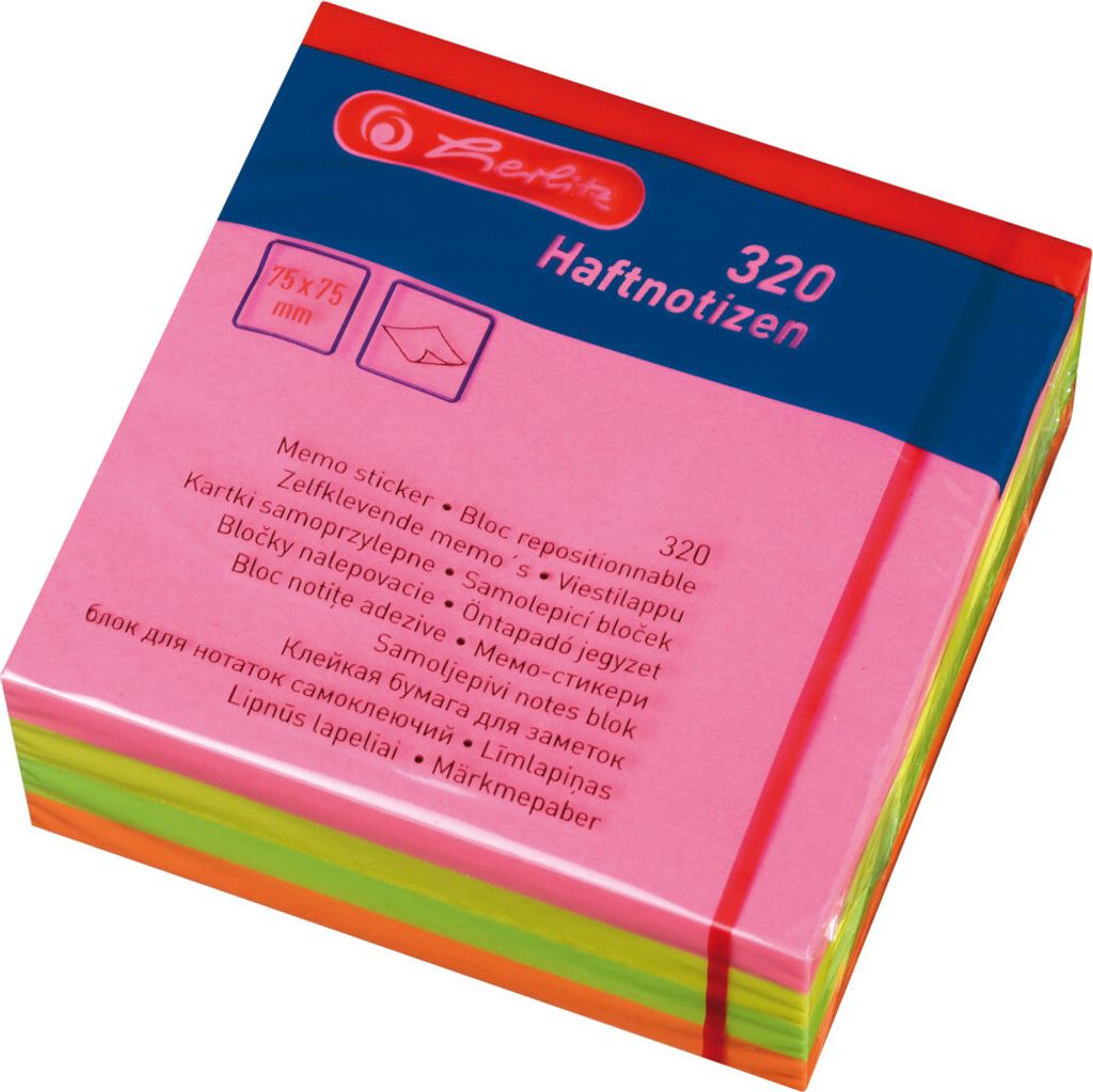 Herlitz Haftnotiz Würfel 75 x 75 mm Neonfarben 4 Blöcke á 80 Blatt