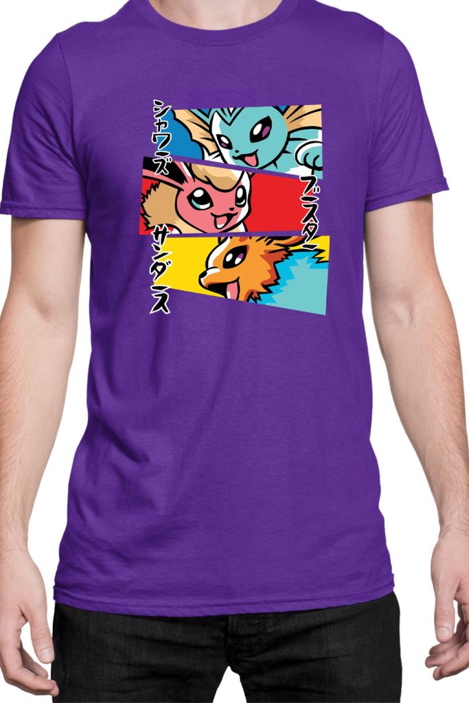 Herren T-Shirt Japan Manga Anime Comics Animation Pokeball Eevee Evolutions, Man 3XL / Lila