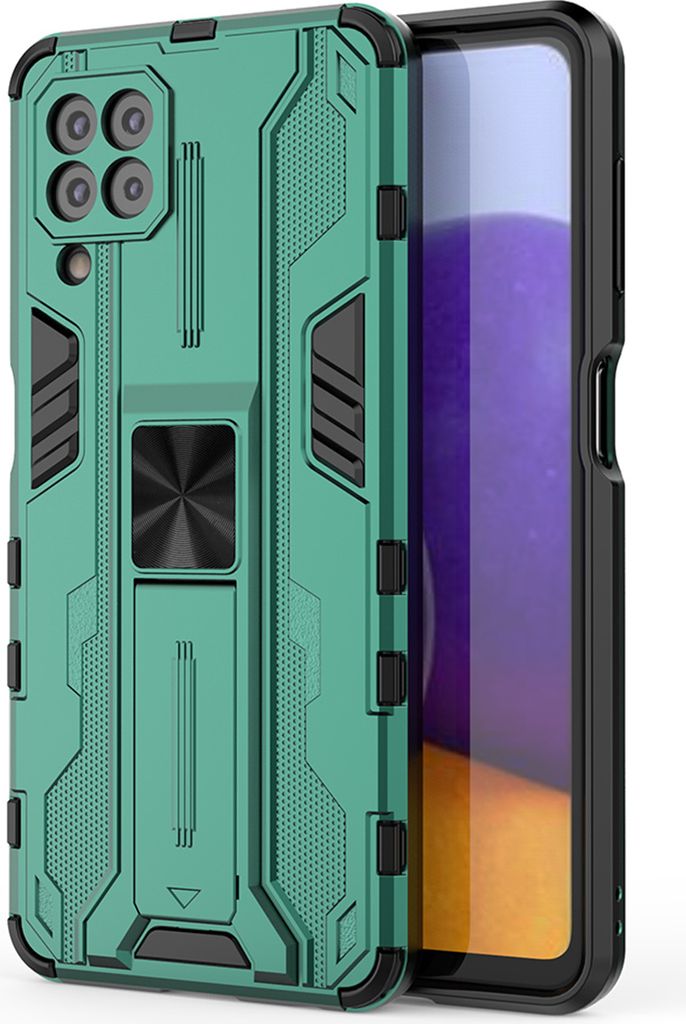Galaxy A22 4G Hülle, Dual Layer PC TPU Bumper Stoßfest Ständer Schutzhülle für Samsung Galaxy A22 4G Grün