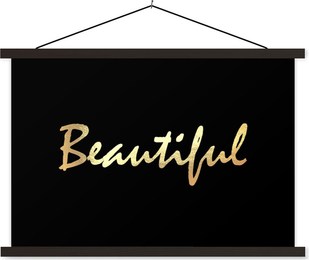 MuchoWow Textilposter Zitat - Schönheit - Schwarz - Gold 60x40 cm mit schwarzem Rahmen - Hölzernes