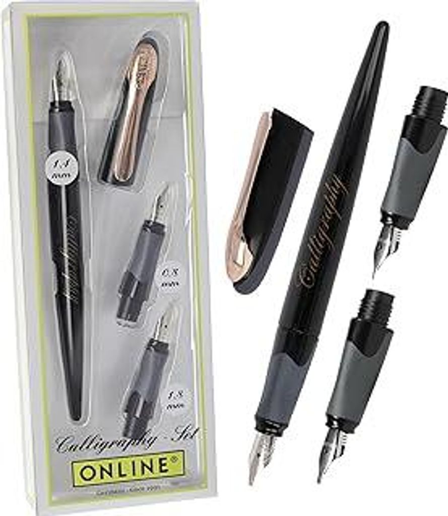 Online Air Kalligrafie Set Black Rose I Schönschreibfüller mit Kombipatrone & 3 Federn in den Strichstärken 0,8/1,4/1,8mm I Kalligraphie Füller...