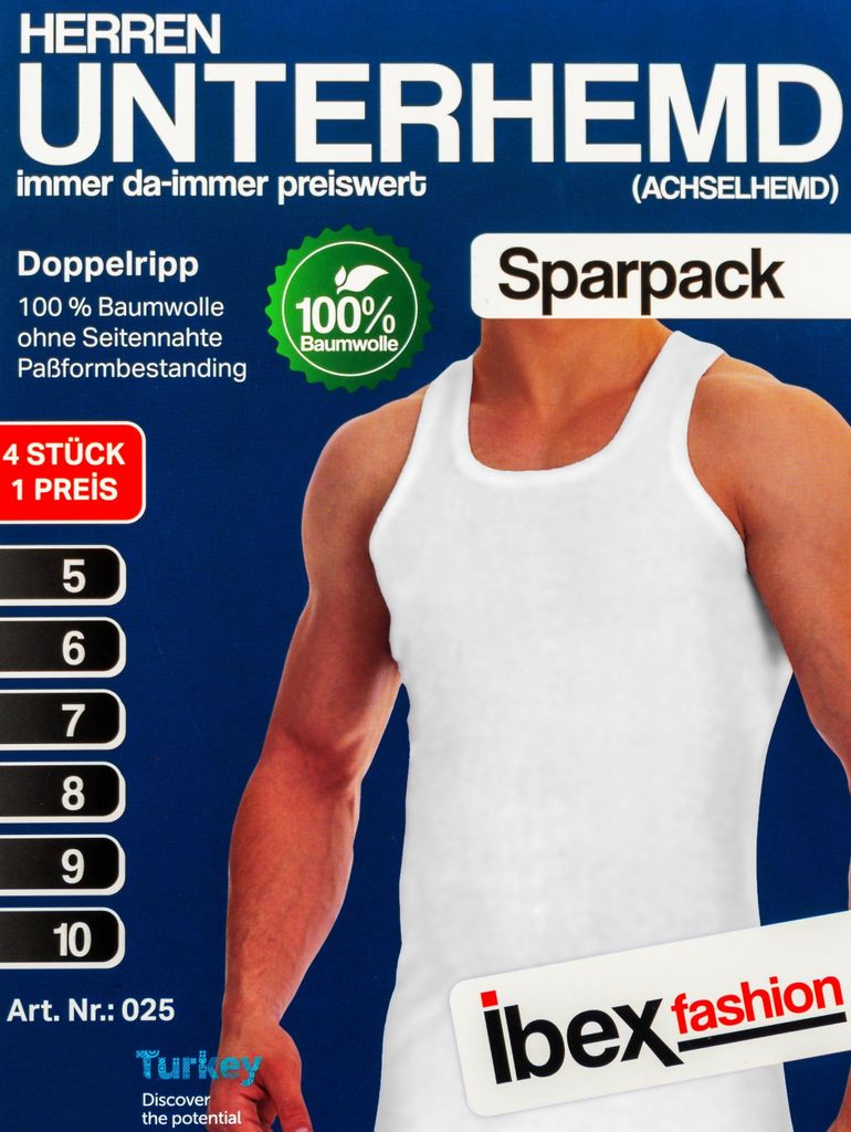 TEXEMP 4er Pack Herren Unterhemd Tank-Top Achselhemd Doppelripp Baumwolle | B10 - Weiß - 3XL - 4 Stück