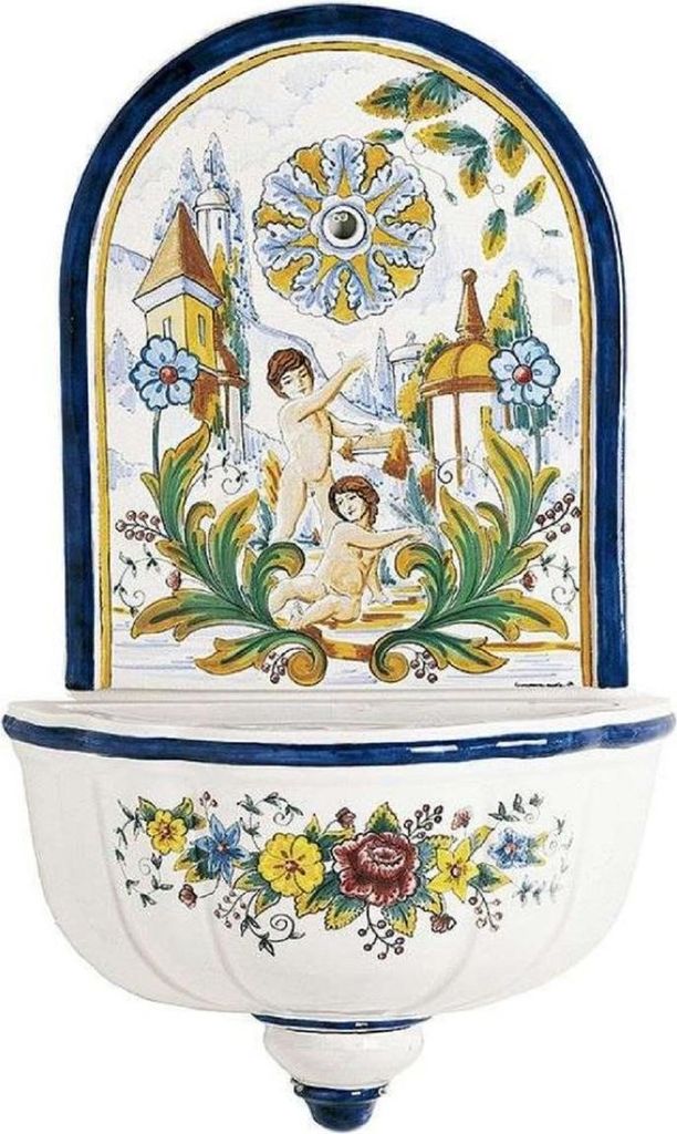 Casa Padrino Luxus Jugendstil Wandbrunnen Weiß / Mehrfarbig 62 x H. 104 cm - Handgefertigter & handbemalter Keramik Brunnen - Barock & Jugendstil ...