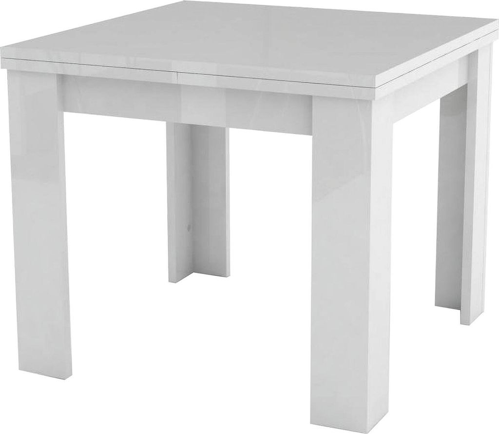 Ausziehbarer Esstisch Dlirol, Hilfsküchenkonsole, ausziehbarer Tisch, 100 % Italy, cm 90x90h75, glänzend weiß