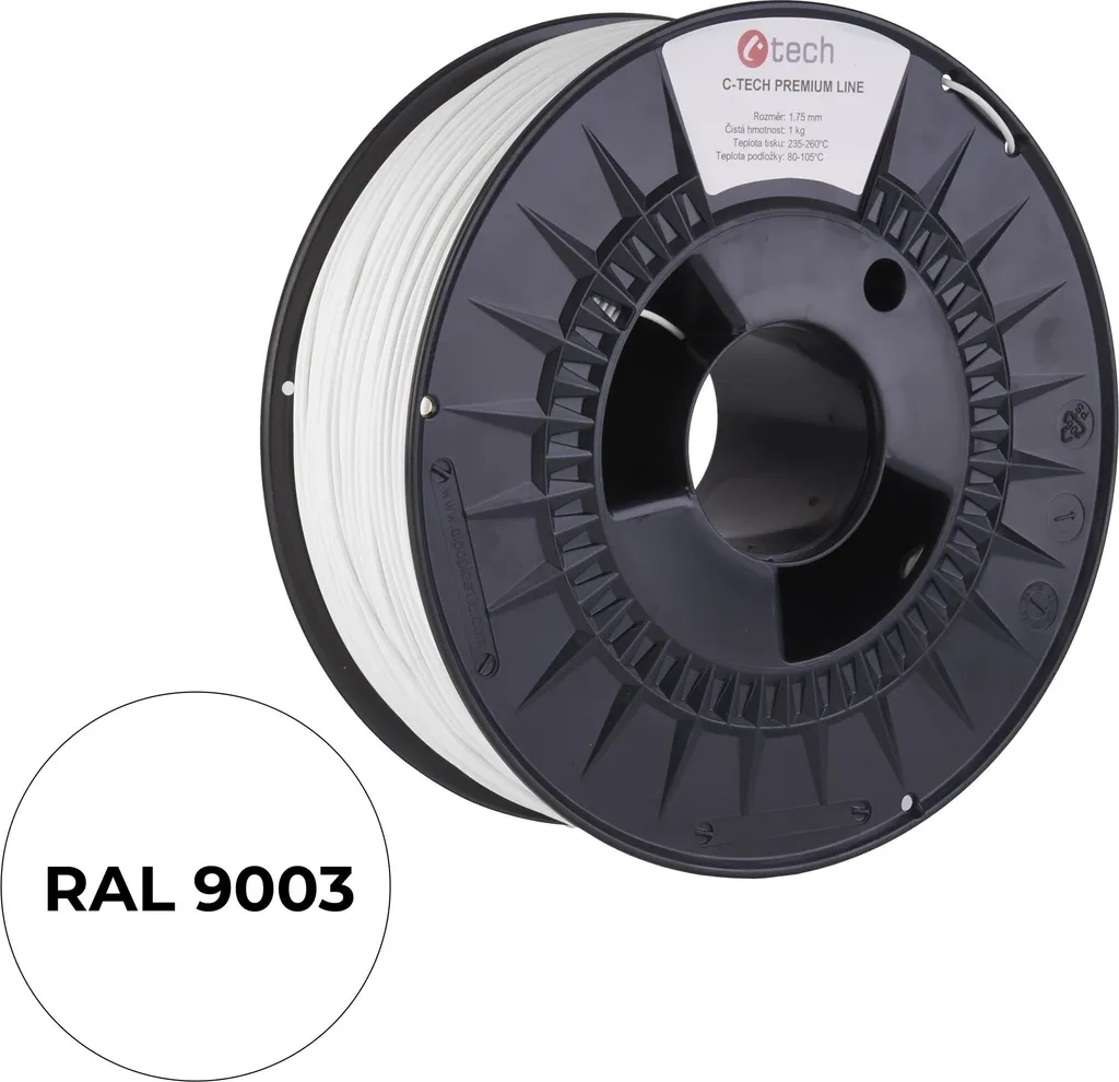 C-TECH Filamento ABS Premium Line 1.75mm 1kg Bianco Traffico RAL 9003