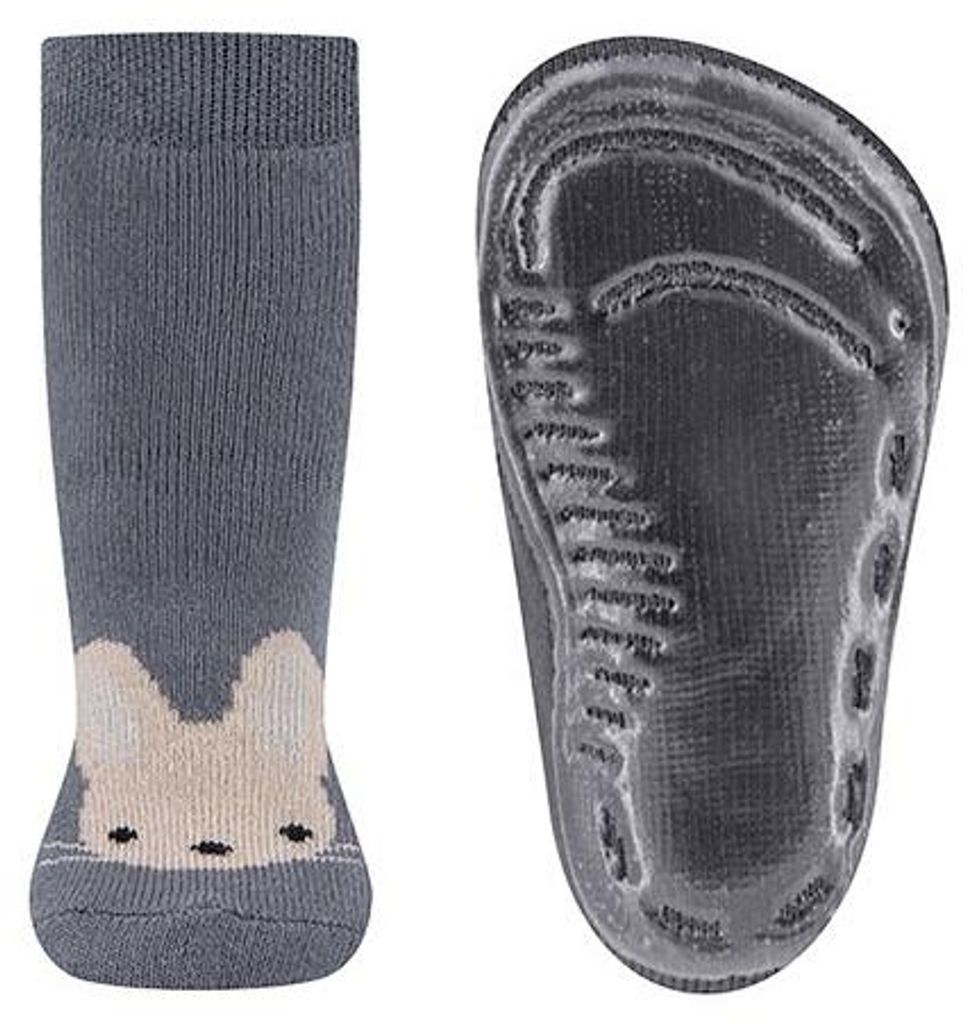Rutschfeste Kindersocken mit Hase - Stahlgrau - 18-19