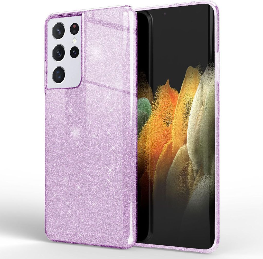 NALIA Glitzer Handy Hülle für Samsung Galaxy S21 Ultra, Diamant Cover Bling Case Lila