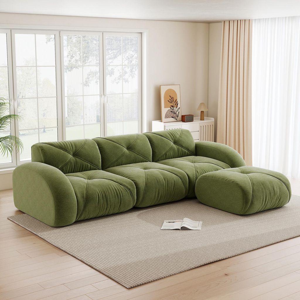 L-förmiges Ecksofa, modulares 3-Sitzer-Kombination, Wohnzimmer-Eckcouch mit Fußstütze, rutschfeste Unterseite, ohne Montage