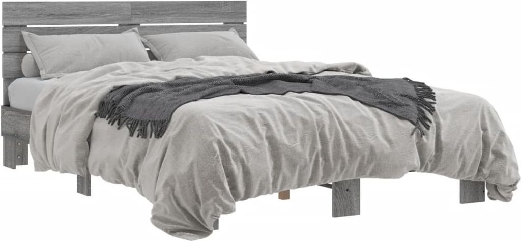 (NEU 2026) Bettgestell moderne, Grau Sonoma 140x200 cm - Holzwerkstoff und Metall - Klassische Betten - 42.3 kg