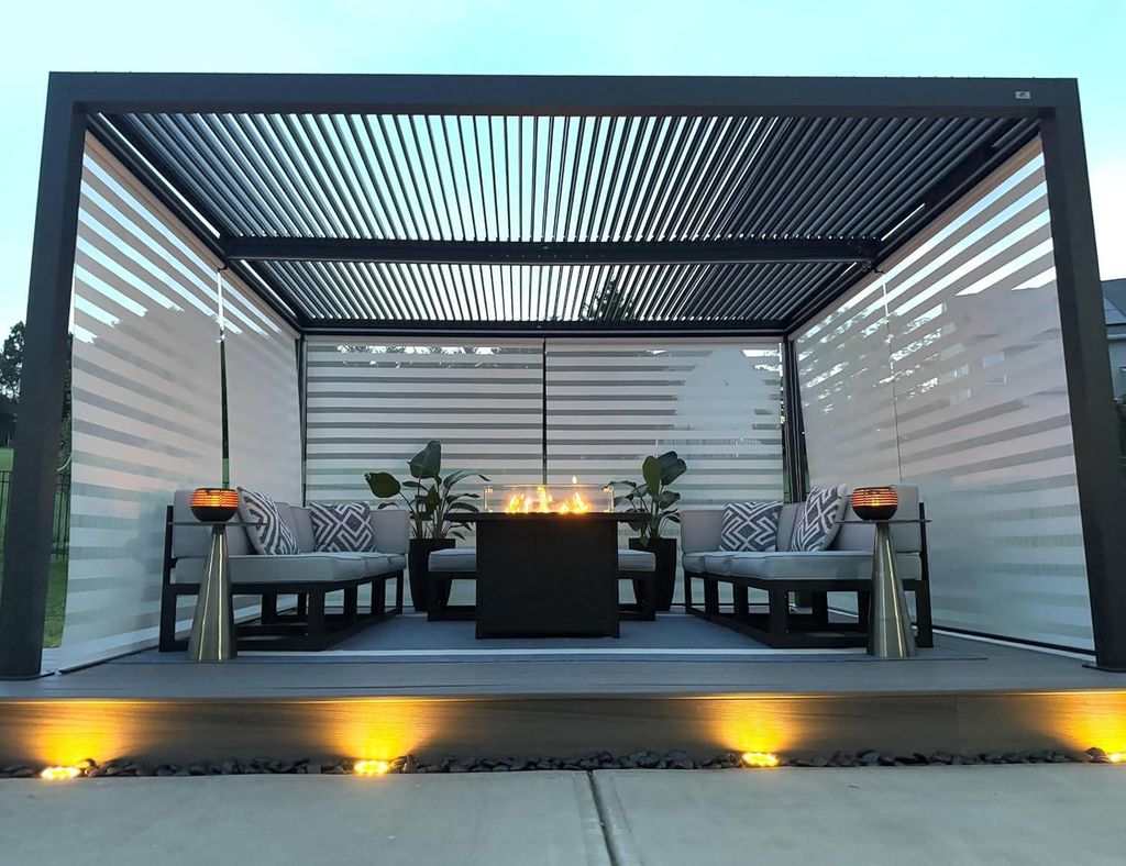 PURPLE LEAF Pergola 3,65x4,8m Wasserdicht Winterfest, Aluminium Pavillon mit Verstellbarem Lamellendach, Grau