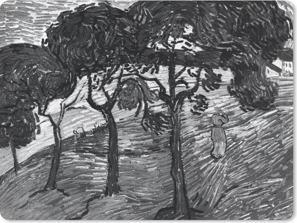 MuchoWow Mauspad Mousepad Landschaft mit Figuren - Vincent van Gogh - Schwarz - Weiß 23x19 cm - Mousepads - Maus Mat - Pad - Mausunterlage - Sch...