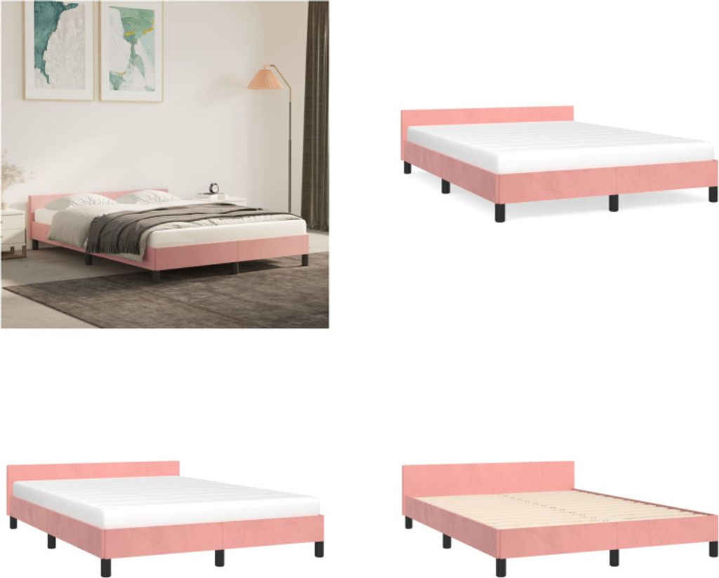 vidaXL Bettgestell mit Kopfteil Rosa 140x200 cm Samt - Produktbild 