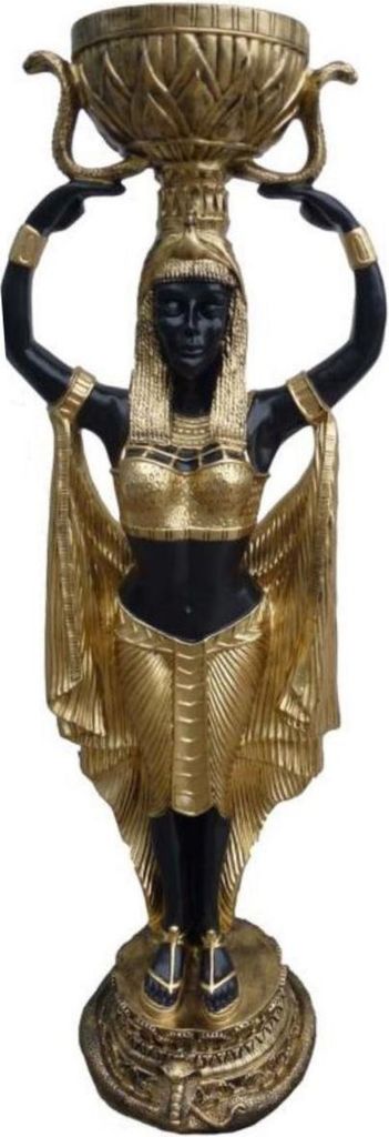 Casa Padrino Deko Skulptur Ägypterin mit Blumentopf Schwarz / Gold H. 130 cm - Wetterbeständige Ägyptische Dekofigur - Wohnzimmer Garten Terrass...