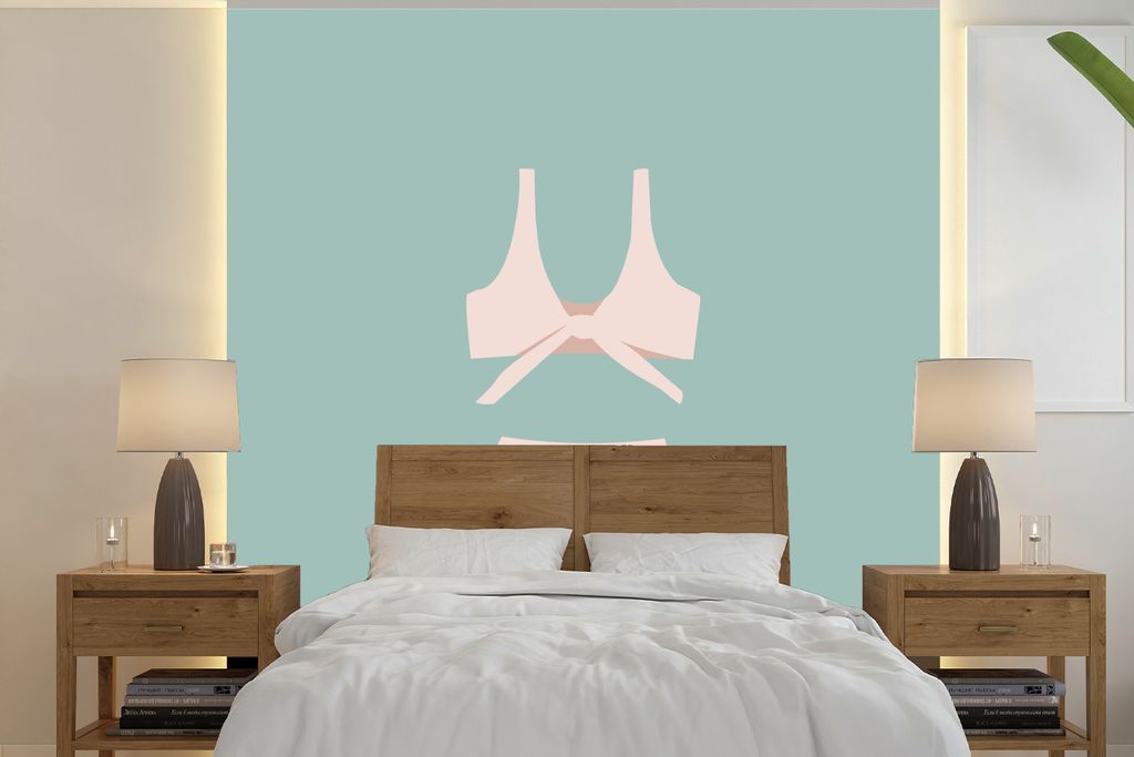 MuchoWow Fototapete für Wohnzimmer oder Schlafzimmer Wandtapete Vinyl Motivtapete Sommer - Bikini - Pastell - 220x220 cm - Tapeten
