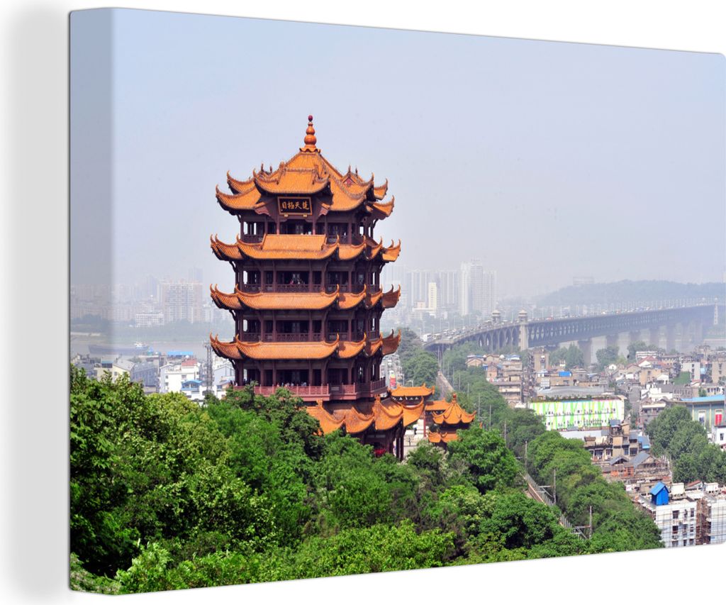 OneMillionCanvasses - Leinwandbilder - 140x90 cm, Blick auf einen schönen Tempel in Wuhan, Wandbilder Kunstdruck Wanddekoration - Foto auf Leinw...