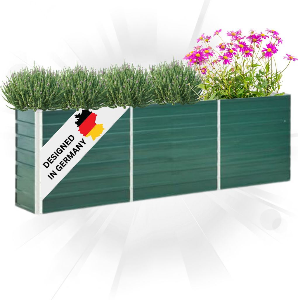 DELUKE Hochbeet für Garten OSKAR Grün | 240x40x77cm | Verzinkter Stahl | Wetterfest | Gartenbeet Kräuterbeet Blumenbeet Beet hoch Frühbeet f...