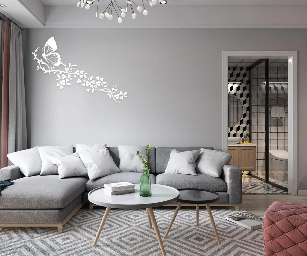 Sticker mural papillon pour chambre et salon vinyle blanc 55x135 cm
