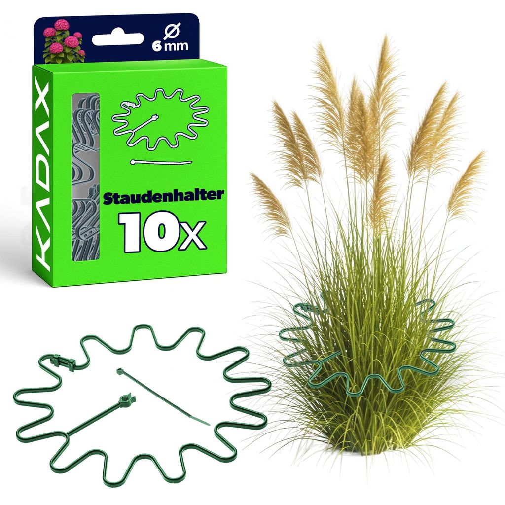 KADAX Staudenhalter Ø 21 cm im 10er Set, Pflanzenhalter Rund mit Kabelbinder, Hortensienhalter aus Kunststoff, Pflanzenstütze für Hortensien, Bl...
