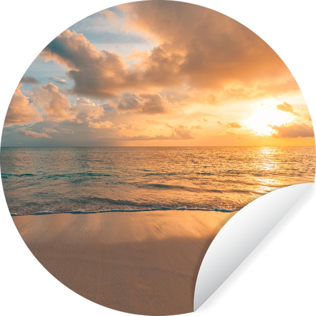 MuchoWow Runde Wandtattoo - Wandsticker Tapete Aufkleber Strand - Sommer - Sonnenuntergang - Wolken - Meer Ø 50 cm Selbstklebend und Repositioni...